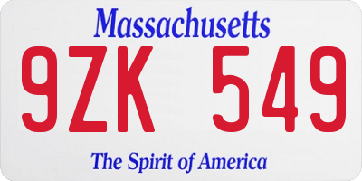 MA license plate 9ZK549