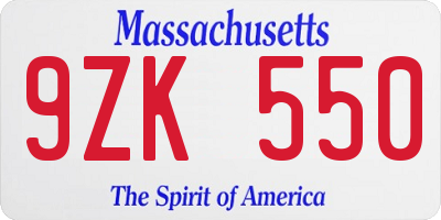 MA license plate 9ZK550