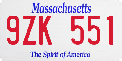 MA license plate 9ZK551