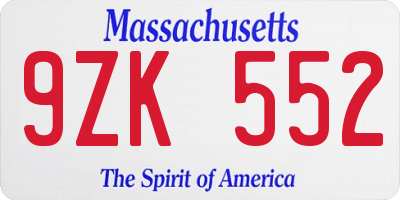 MA license plate 9ZK552