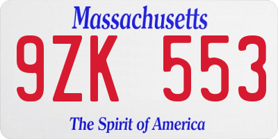 MA license plate 9ZK553