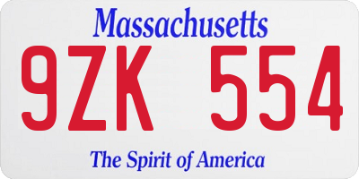 MA license plate 9ZK554