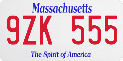 MA license plate 9ZK555