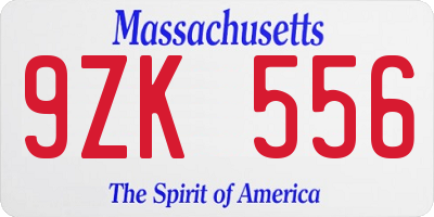 MA license plate 9ZK556