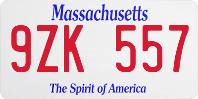 MA license plate 9ZK557