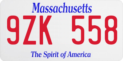 MA license plate 9ZK558