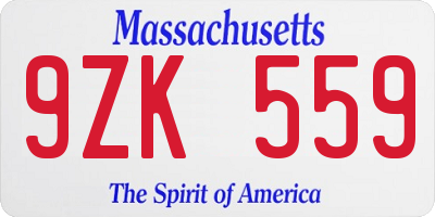 MA license plate 9ZK559