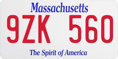 MA license plate 9ZK560