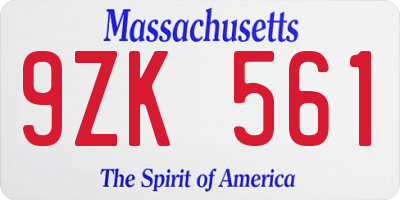 MA license plate 9ZK561