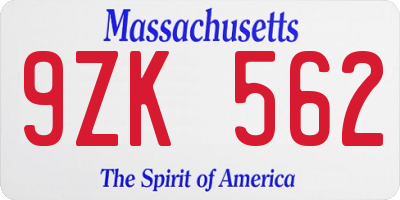 MA license plate 9ZK562