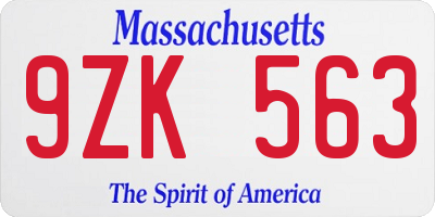 MA license plate 9ZK563