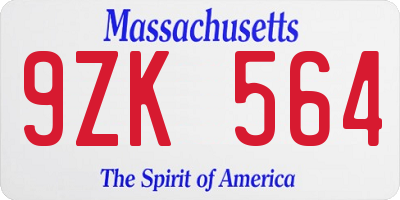 MA license plate 9ZK564