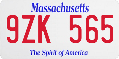 MA license plate 9ZK565