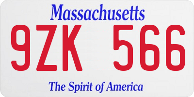 MA license plate 9ZK566