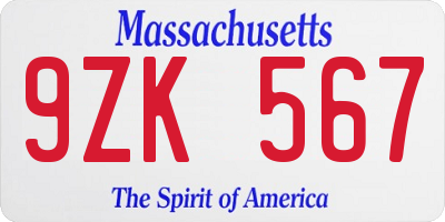 MA license plate 9ZK567