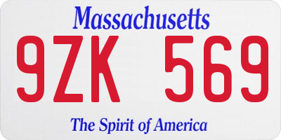 MA license plate 9ZK569