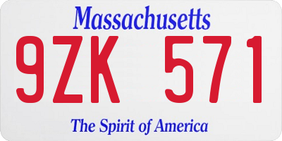 MA license plate 9ZK571