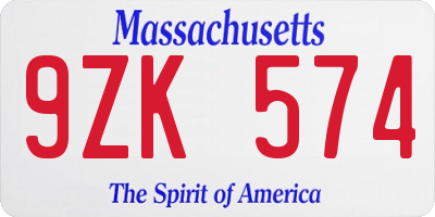 MA license plate 9ZK574