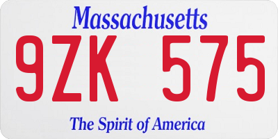 MA license plate 9ZK575