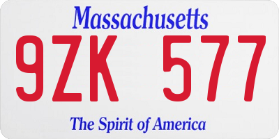 MA license plate 9ZK577