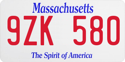 MA license plate 9ZK580
