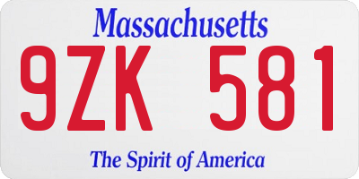 MA license plate 9ZK581