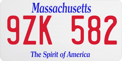 MA license plate 9ZK582