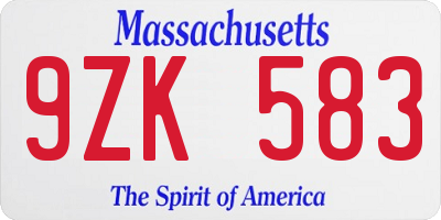 MA license plate 9ZK583