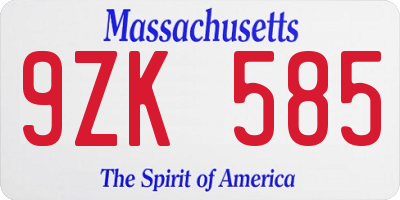 MA license plate 9ZK585