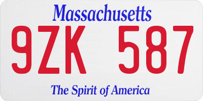 MA license plate 9ZK587