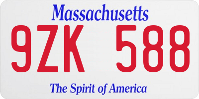 MA license plate 9ZK588