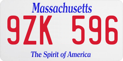 MA license plate 9ZK596