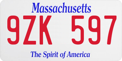 MA license plate 9ZK597