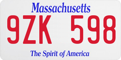 MA license plate 9ZK598