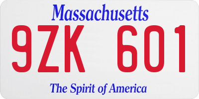 MA license plate 9ZK601