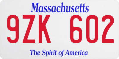 MA license plate 9ZK602