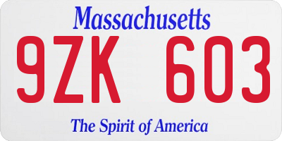 MA license plate 9ZK603