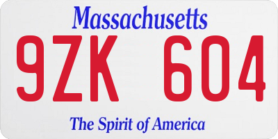 MA license plate 9ZK604