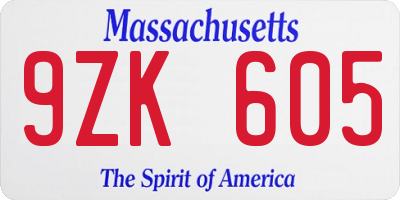 MA license plate 9ZK605