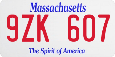 MA license plate 9ZK607