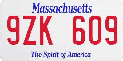 MA license plate 9ZK609