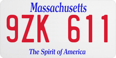 MA license plate 9ZK611