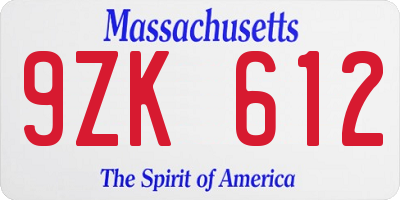 MA license plate 9ZK612