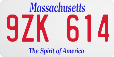 MA license plate 9ZK614