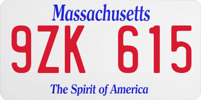 MA license plate 9ZK615