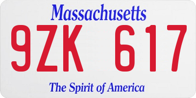 MA license plate 9ZK617