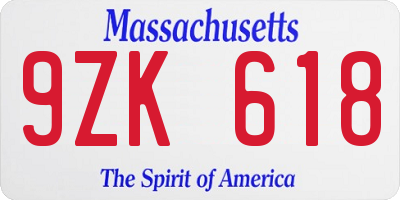 MA license plate 9ZK618