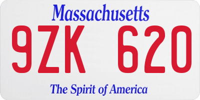 MA license plate 9ZK620