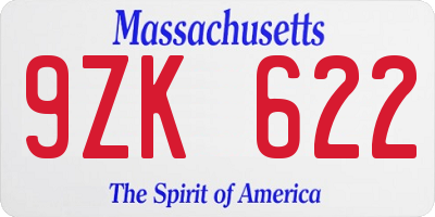 MA license plate 9ZK622