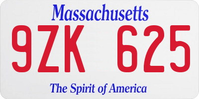 MA license plate 9ZK625